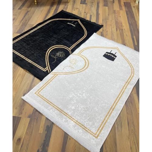Muslim Prayer Rug for Couple – 2 Piece Luxury Prayer Mat Set for Bride & Groom, Soft Thick Padded 0.16” Foam, Non-Slip Bottom, Premium Velvet Polyester Islamic Prayer Mats, Wedding Gift Set