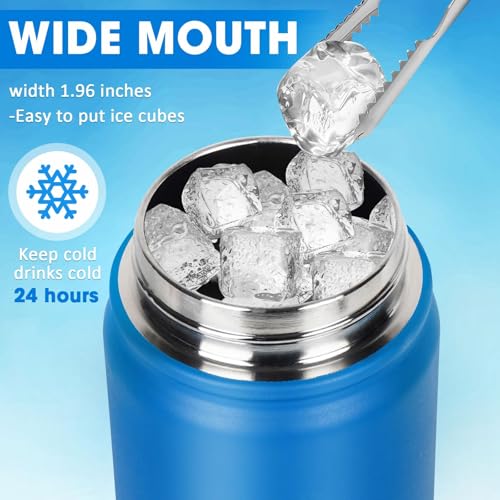 Insulated Water Bottle 24oz, Stainless Steel Double Wall Vacuum Sports Flask with 2-in-1 Straw & Chug Lid, BPA-Free, Leak Proof, Keeps Cold 24H for Travel Gym School - color: Blue 750