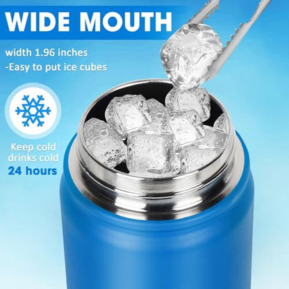 Insulated Water Bottle 24oz, Stainless Steel Double Wall Vacuum Sports Flask with 2-in-1 Straw & Chug Lid, BPA-Free, Leak Proof, Keeps Cold 24H for Travel Gym School - color: Blue 750