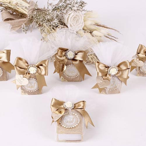 IEF Pack of 5 Personalized Mini Quran Islamic Party Favors, Velvet Mini Quran Decorated with Tulle Islamic Muslim Gift for Special Occasions