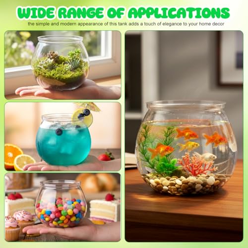 Toddmomy 1 Gallon Transparent Plastic Fish Bowl Small Round Aquarium for Goldfish Turtles Tabletop Fish Tank Office Home Decor