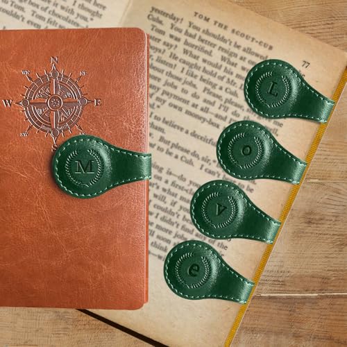 Leather Magnetic Bookmarks, 3D Embossed Alphabet Initial Letter Bookmark, Cute Page Markers for Books, Journals, Planners, Bible, Small Reading Gifts for Women Men, Teachers, Students (Green M) - color: 1pcs Green, size: M