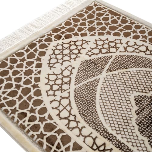 Modefa Turkish Islamic Prayer Mat - Velvet Janamaz - Intricate Praying Rug Ramadan Eid Gift - Traditional Muslim Seccade for Men Women - Saray (Mocha) - color: Mocha