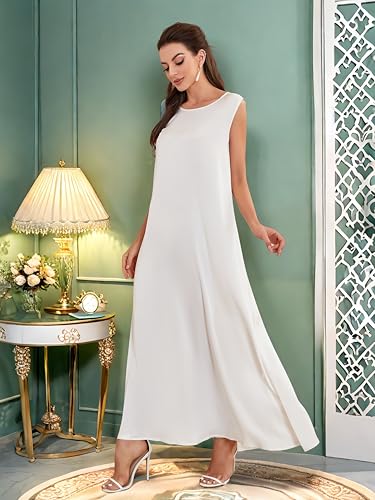 Modest Sleeveless Inner Dress for Abaya Muslim Women Maxi Long Slip Under Dress Prayer Islamic Dubai TurkeyJilbab Clothing - color: White, size: X-Large