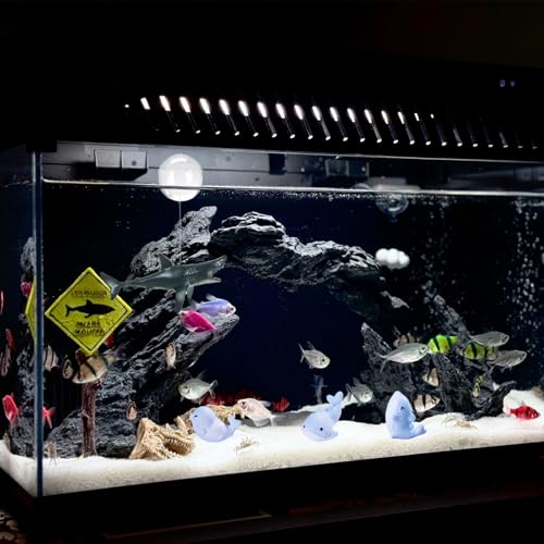 Piwe 5pcs Aquarium Shark Ornament Set Warning Sign Fish Tank Decor | shark themed aquarium ornaments for fish tank landscaping; underwater scene decor