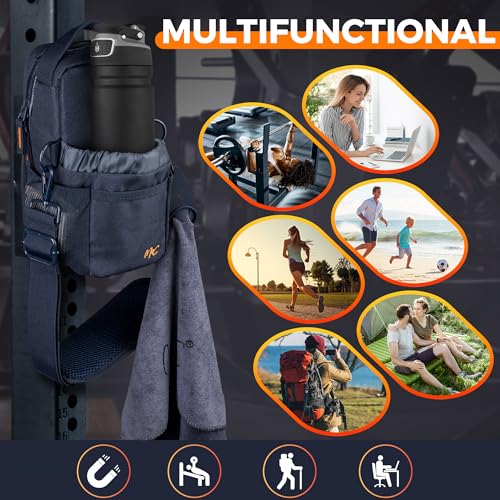 M2C® Premium Magnetic Gym Bag, Attaches to Gym Equipment, Holds 12 lbs | Magnetic Gym Pouch With Bottle, Phone & Key Storage, Detachable Strap, For Sports Or Travel. Including Towel & Towel Holder