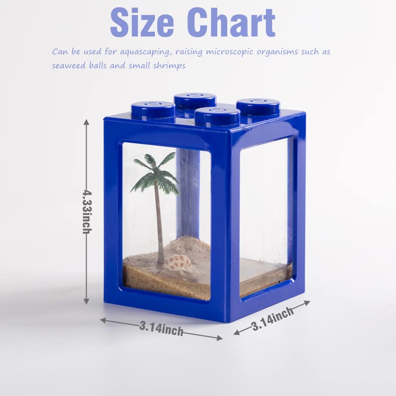 Mini Sea Monkey Tank, Small Shrimp Tank Stackable Mini Aquariums for Fairy Shrimp Eggs Moss Balls, 0.25 Gallon Temporary Betta Fish Tank Ant Feeding Case Mini Reptile Tank - color: Blue