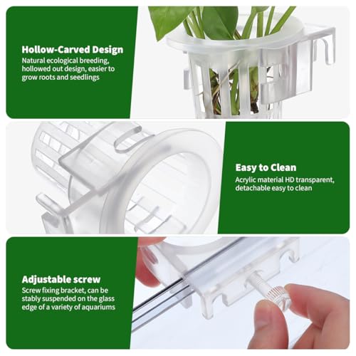 YARNOW 4Pcs Aquarium Plant Holder with Hooks - Hanging Hydroponic Pots for Aquarium, Fish Tank, Ideal for Plant Growth