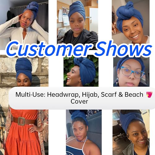 Harewom Head Wraps for Black Women Stretch Head Scarf Long African Hair Wraps Turban Headwraps Jersey Headbands - color: 1pcs -Steel Blue