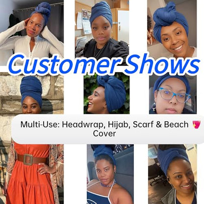 Harewom Head Wraps for Black Women Stretch Head Scarf Long African Hair Wraps Turban Headwraps Jersey Headbands - color: 1pcs -Steel Blue