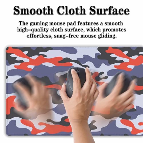 Keyboard Mouse Pad Blue Home Office Desk Pad Large Mousepads Computer Mat Keyboard Desk Mat Waterproof Non-Slip Rubber Base 35.4" X 15.7" for Game Office, Camouflage with Red Spots - color: Blue Camouflage With Red Spots