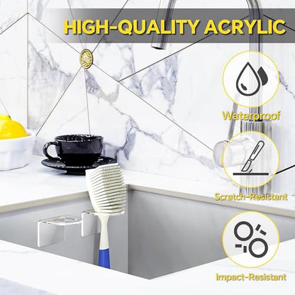2pcs Acrylic Brush Holder for Sink, Clear Dish Scrubber Holder with Solid Construction, Multipurpose and Easy Installation, for Practical and Stylish Brush Storage