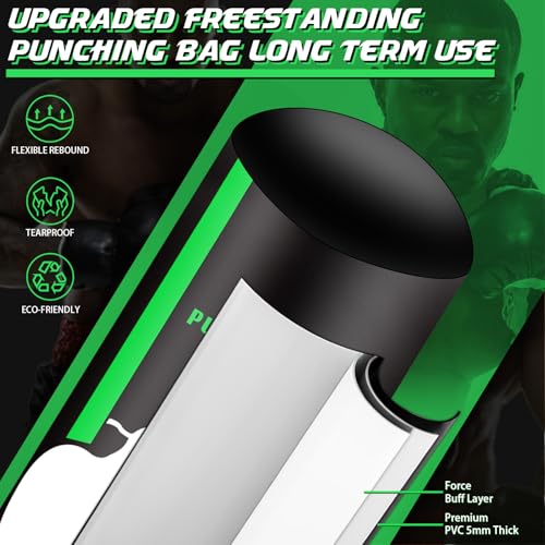 Freestanding Punching Bag with Gloves, 70'' Heavy Boxing Bag with Stand for Adult Teens, Standing Women Men Inflatable Kickboxing Bags for Beginners Training MMA Muay Thai Fitness - style: Kick Printing