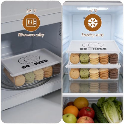2 Pack Stackable Cookie Storage Containers Airtight with Lids, Large Plastic Cookie Storage Case Clear Cookies Holder Box for Baked Biscuits, Snacks, Dumplings, Fruit