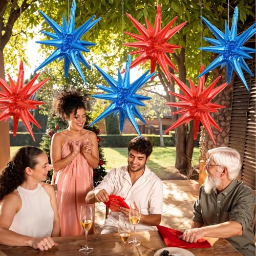 6 Pcs Blue Red Explosion Star Foil Balloons Birthday Party Decor - color: Dark Blue Red