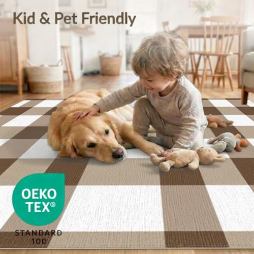 8'x10' Washable Country Buffalo Plaid Large Rug, Tan Non-Shedding Pet Friendly Carpet for King Size Bedroom, Master Suite, Under Bed, Foldable Easy Care Mat | Ref:1910431 - color: Beige/Pattern 32, size: 8' x 10' (Rectangular)