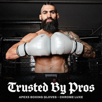 Tigear APEX5 Boxing Gloves – Chrome Luxe | Boxing, Muay Thai, MMA & Heavy Bag Training | 100% Buffalo Leather