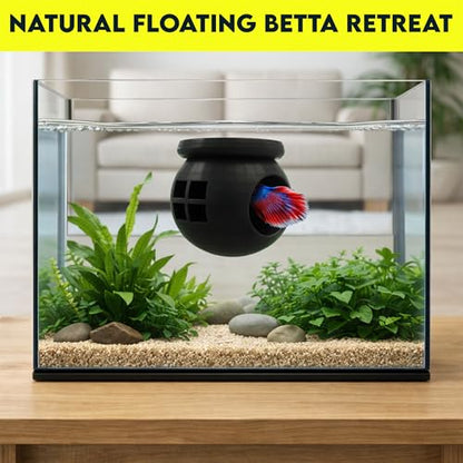 Floating Cozy Betta House, Natural Floating Betta Hide Out, Aquarium Fish Hammock, Relaxing & Stress Relief, Suction Cup Included, 2.9" W x 2.6" H (Black) - color: Black