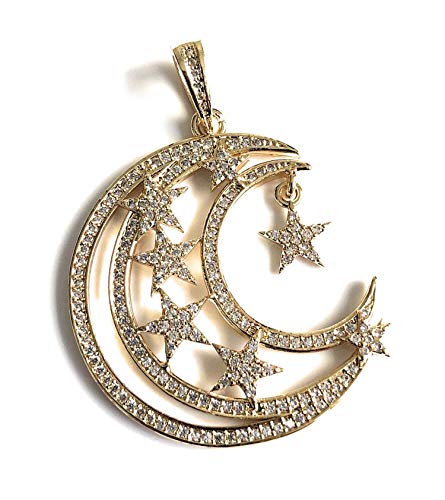 Crescent Moon and Stars Necklace 17.5 Inches Sattelite Chain