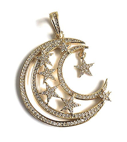 Crescent Moon and Stars Necklace 17.5 Inches Sattelite Chain