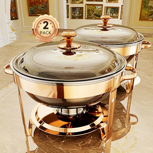 Chafing Dishes for Buffet, 4 Pack 5QT Round Stainless Steel Chafing Dish Set for Home Parties, Christmas Gatherings, Catering Events Complete Buffet Warmer Set (Rose Gold 2) - color: Rose Gold 2