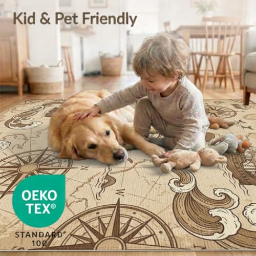 8'x10' Washable Flatwoven Rug, Beige Antique Octopus Stain Resistant Extra Large Carpet for Dining Room, Large Office, Lounge, Non-Slip Chair-Friendly Mat | Ref:2067300 - color: Beige/Pattern 24, size: 8' x 10' (Rectangular)