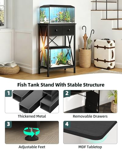 Fish Tank Stand with Drawer, 5-10 Gallon Aquarium Stand Easy Assemble - color: Black, size: 5-10 Gallon