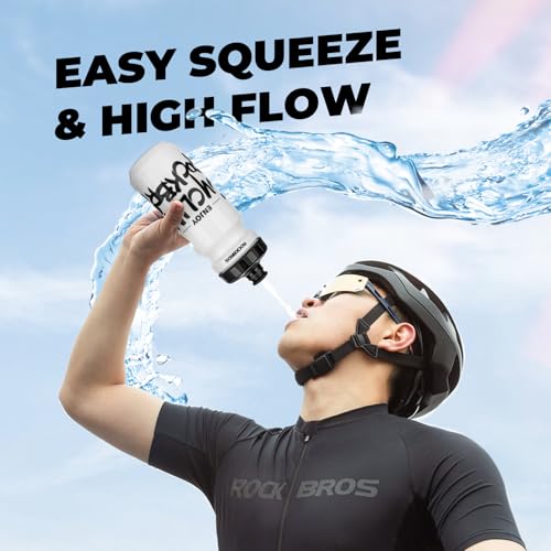 ROCKBROS Bike Water Bottle, 20-25oz Squeeze Cycling Water Bottle, BPA Free for Bicycle Running Hiking Gym & Outdoor Activities - color: 20oz Grey Black