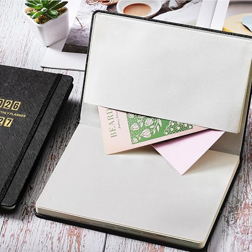 Planner 2026-2027 - Jul. 2026 - June. 2027, 2026-2027 Planner, 12-Months 26-27 Planners Weekly and Monthly, 5.75" x 8.25", Saffiano Leather with Thick Paper, Back Pocket with Notes Pages - color: Dark Black C