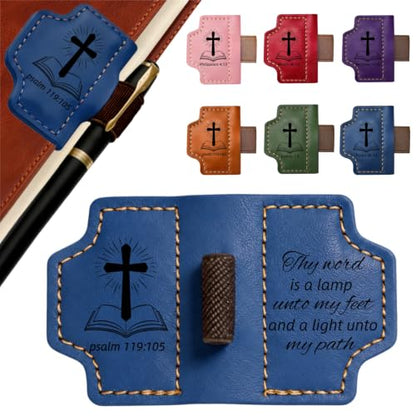 Magnetic Leather Bible Bookmark with Pen Holder, Psalm 119:105 Blue - color: Blue, size: Psalm 119:105