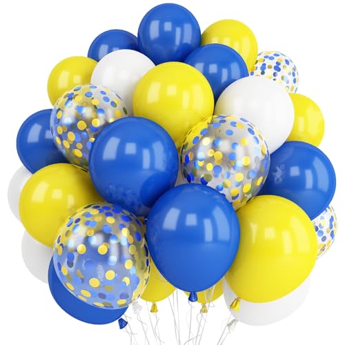 Yellow Blue Balloons, 12 Inches Blue Yellow White Balloons with Confetti Balloons Dark Blue Latex Balloon Helium for Kids Birthday Graduation Baby Shower Party Decoration - color: Blue Yellow