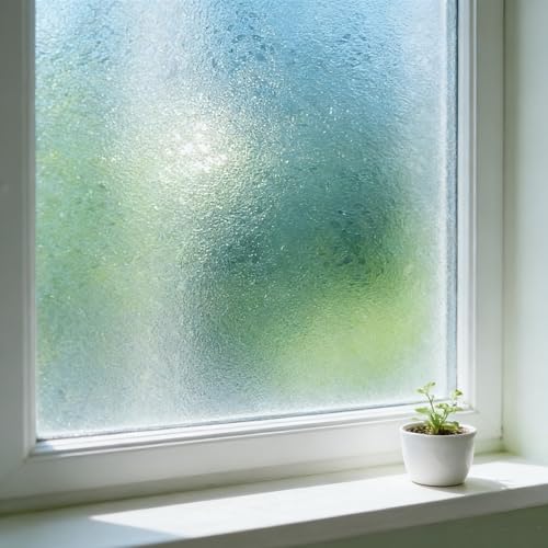 Frosted Static Cling Glass Window Film, Non Adhesive 3D Pressed Water Ripple Pattern Privacy Decorative Film with UV Protection for Home, Bathroom & Office Decoration, 157.48" x 17.72" - size: 157.48" x 17.72"