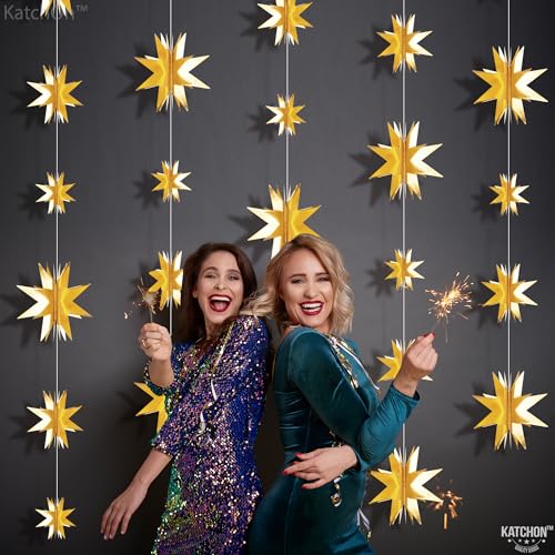 KatchOn, Pack of 8, 3D Gold Star Garland Decorations | Star Hanging Decorations for New Year Decor 2026 with New Years Eve Party Supplies| 2026 Balloons Gold | Happy New Years Decorations 2026