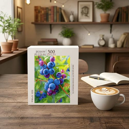 Bold Blueberry Botanical Food Jigsaw Puzzle - 500 Pieces Wooden Puzzle for Adults, Wall Art Gift, Finished Size: 20 x 15 Inch - color: Bold Blueberry Botanical - 500 Pieces