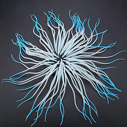 Lifelike Silicone Sea Anemone Aquarium Decor, Glowing Artificial Ornament with Suction Cup for Fish Tank, Blue