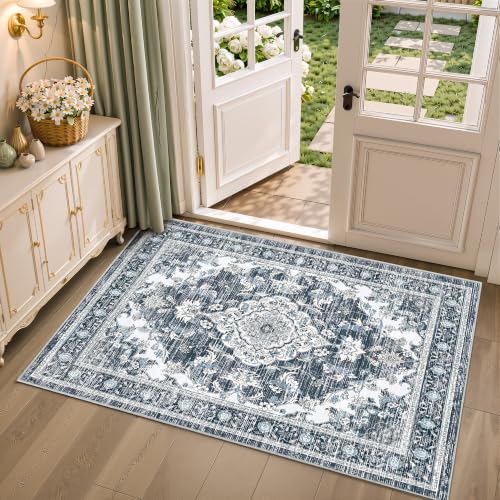 2x3 Boho Washable Entryway Area Rugs, Small Non Slip Door Mat, Dark Blue - color: Dark Blue, size: 2' x 3' (Rectangular)