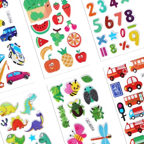 20 Sheets Puffy 3D Stickers for Kids & Toddlers, Variety Adhesive Sticker | Includes Animals Numbers Letters Fruits for Scrapbooking Journal Water Bottle DIY Craft (Boy Style) - style: Boy Style