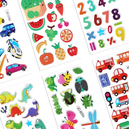 20 Sheets Puffy 3D Stickers for Kids & Toddlers, Variety Adhesive Sticker | Includes Animals Numbers Letters Fruits for Scrapbooking Journal Water Bottle DIY Craft (Boy Style) - style: Boy Style