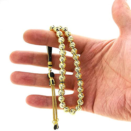 925 Sterling Silver Gold Plated Onyx Islamic Prayer Beads Rosary Tasbeeh Misbaha