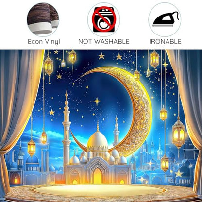 JAWO 7X5ft Ramadan Eid Mubarak Backdrop Banner, Ramadan Mubarak Photography Backdrop Night Lantern Moon Star Castle Islamic Muslim Eid Party Decoration Supplies Banner Photo Booth Prop