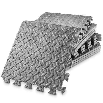 Philosophy Gym Pack of 12 Exercise Flooring Mats - 12 x 12 Inch Foam Rubber Interlocking Puzzle Floor Tiles - Gray - color: 12 Sq Ft, 1/2" Thick - Gray