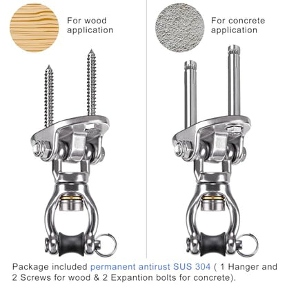 SELEWARE Heavy Duty Swing Hanger with Bearing Swivel 1200 LB Capacity Stainless Steel Swing Hook Ceiling Swing Mount Indoor Outdoor Swing Hardware for Aerial Yoga Silks Hammock Chairs Heavy Bag - color: Silver: 360° Bearing Swing Hanger ( 1 Pack )
