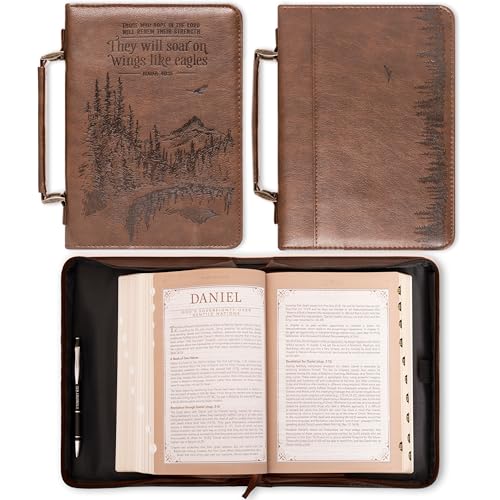 Christian Art Gifts Men's Classic Bible Cover On Wings Like Eagles Mountain Isaiah 40:31, Brown Faux Leather, Large - size: Large