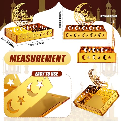 DoubleFill 3 Sets Ramadan Serving Tray Gold Eid Mubarak Holder Al-fitr Home Decoration for Moon Star Tray Gold Container for Home Islamic Muslim Party Tableware Kitchen Dessert Food Storage(Novetly) - style: Novetly