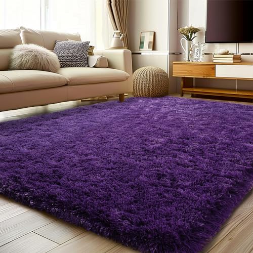 Soft Purple Rugs for Bedroom, Shag Fluffy Washable 4x6 - color: Purple, size: 4' x 6' (Rectangular)