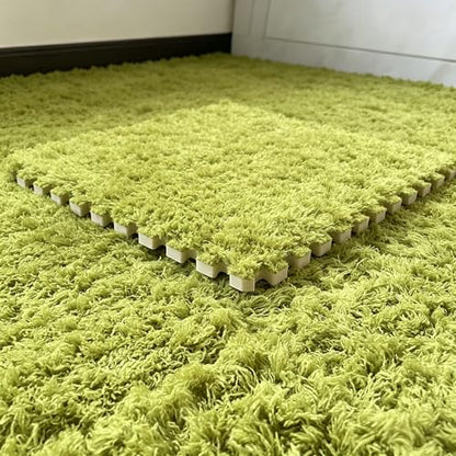 12pcs Carpet Squares Puzzle Floor Mat, Plush Interlocking Carpet Tiles, Anti Slip EVA Foam Jigsaw Floor Tiles, Build A Safe Area for Bedroom Playroom (Fluffy Green) - color: Long Plush-green