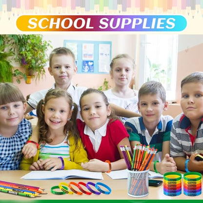 96 Pcs Crayon Themed Pencils Silicone Bracelets Bulk Back to School Supplies Set Crayon Party Favors First Day of School Gifts for Kids Students Classroom Rewards Gifts Birthday Party Supplies - style: Crayon