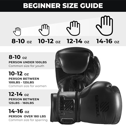 Sanabul Essential Gel Boxing Gloves for Men & Women, Kickboxing MMA, Muay Thai Gloves and Heavy Bag Training Punching & Sparring - color: AllBlack, size: 10 oz