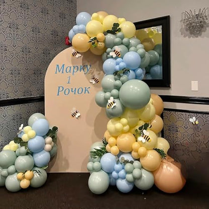 Blue and Green Balloons Sage Green Dusty Blue Yellow White Sand Balloons | 60Pcs Olive Green Slate Blue Beige Latex Balloon for Birthday Baby Shower Wild One Garden Tea Party Deocrations Supplies - color: Green Yellow Blue, size: 12 inch 60pcs