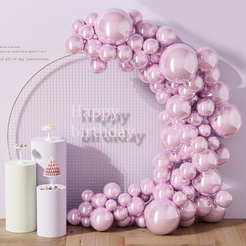 DECOCKRAT 130PCS Metallic Pink Balloons, Latex Balloon Different Sizes 18/12/10/5 Inch, Helium Balloons with Ribbon, Party Balloon for Birthday Wedding Graduation Anniversary Baby Shower Decoration - color: 36 Metallic Pink